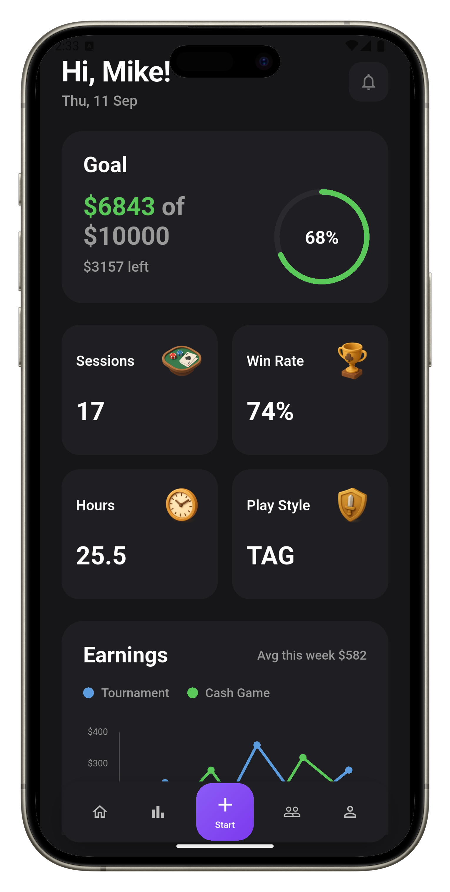 Poker Friend App Main Screen